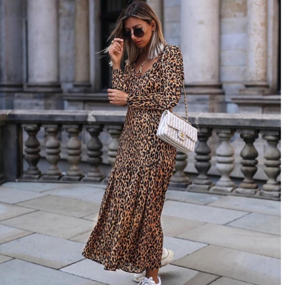 Leopard Print V Neck Ruffle Maxi Long Sleeve Dress !LAST ONE! - Picture 5 of 8